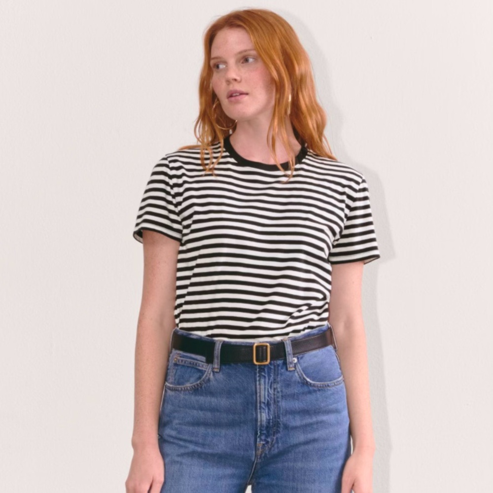 Everlane Black and White Fitted Short Sleeve Tee
